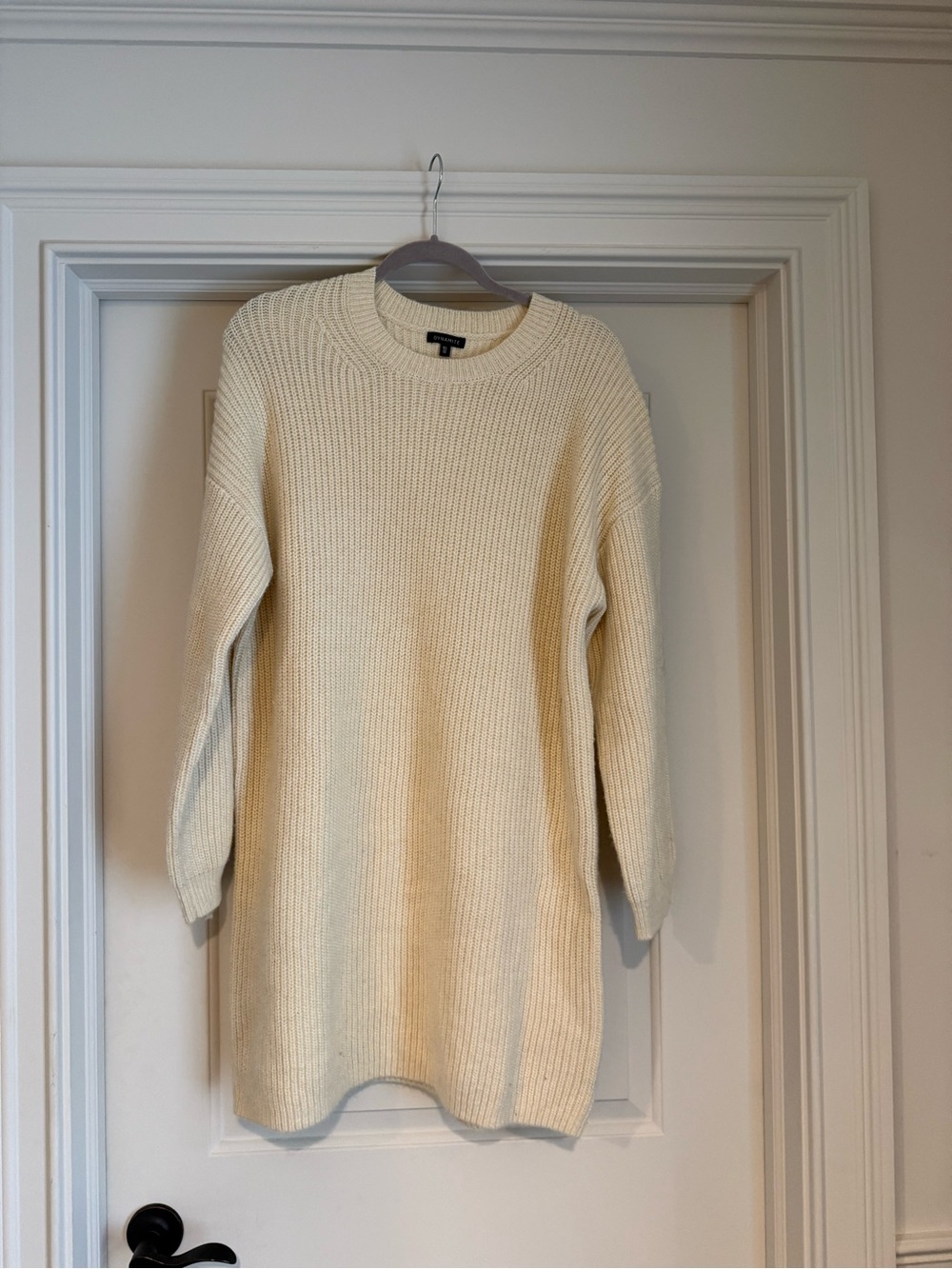 Dynamite Cream Ribbed Crewneck Sweater Dress